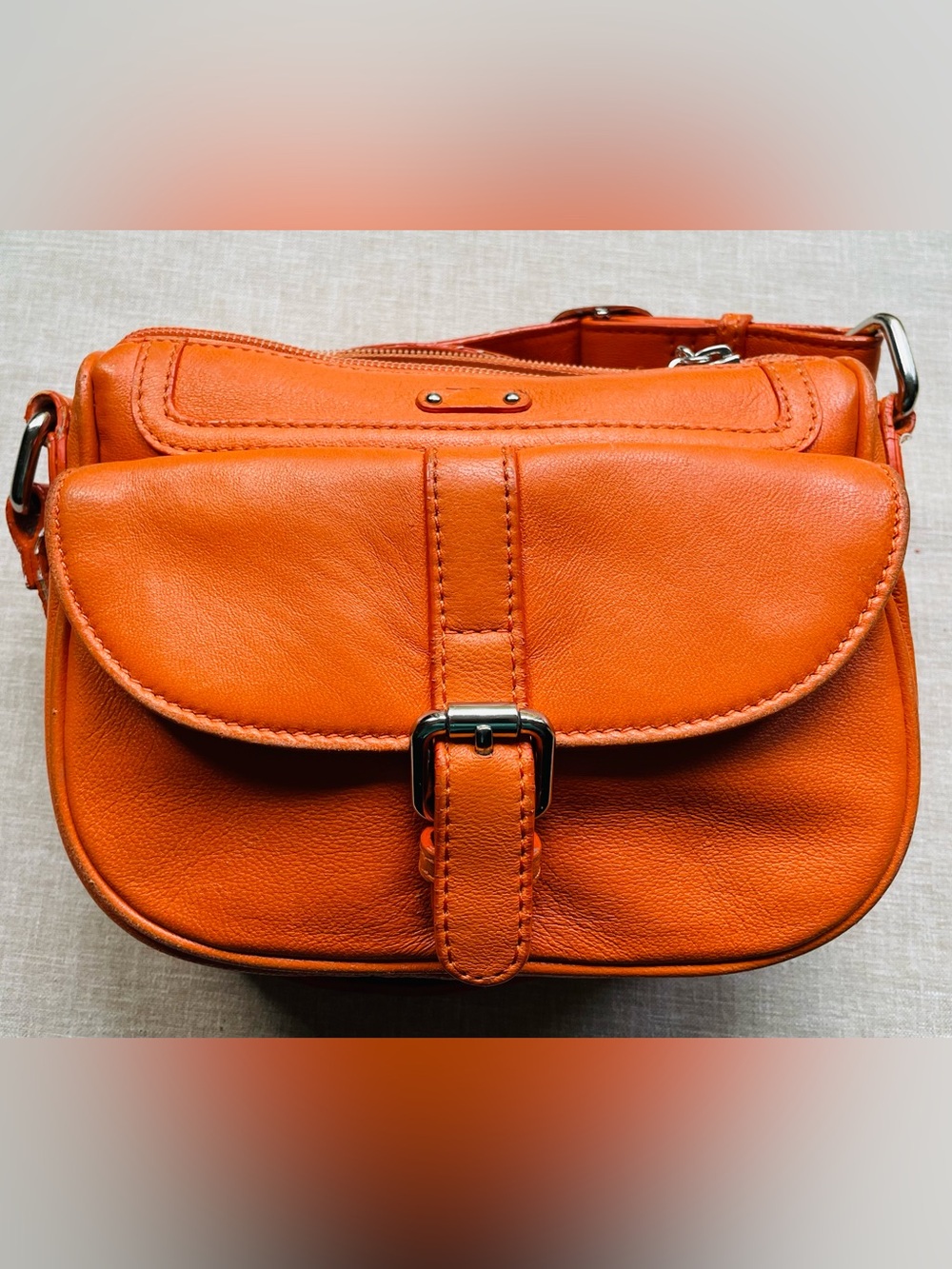 Danier Genuine Leather Orange Crossbody Bag | Adjustable Strap | Soft Leather
